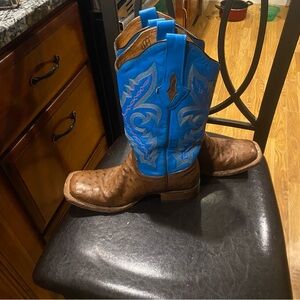 Woman’s Resistol Ranch Full Ostrich Blue & Pink Cowboy Boots
